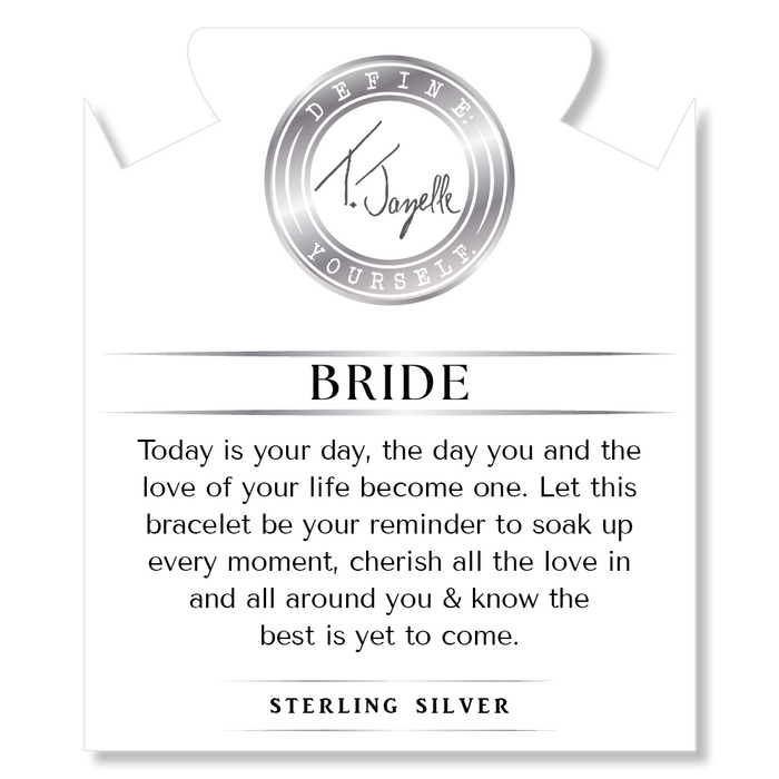 Bridal Collection: Light Green Shell Gemstone Bracelet with Bride Sterling Silver Charm Bar