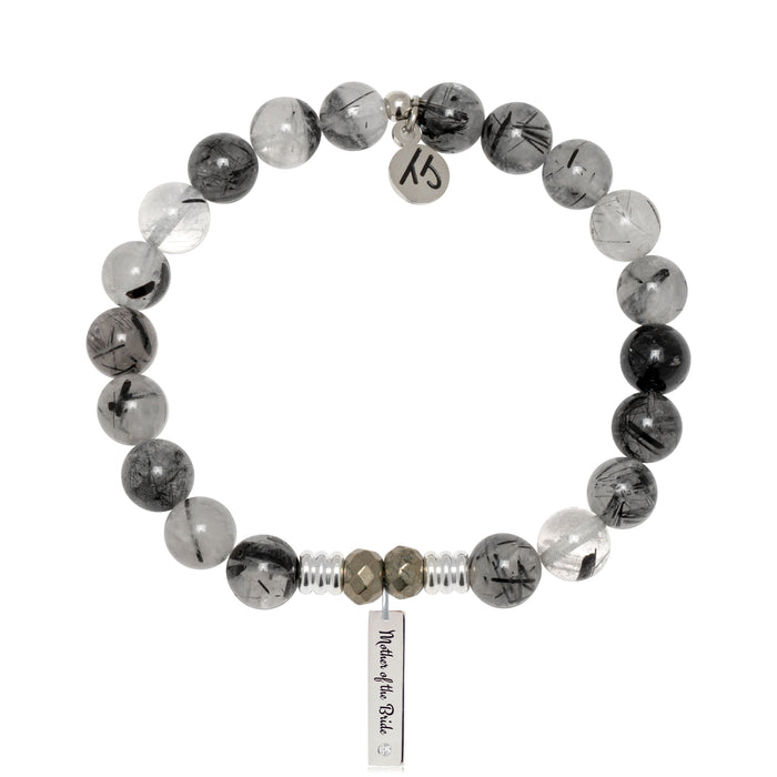 Bridal Collection: Rutilated Quartz Gemstone Bracelet with Mother of the Bride Sterling Silver Charm Bar