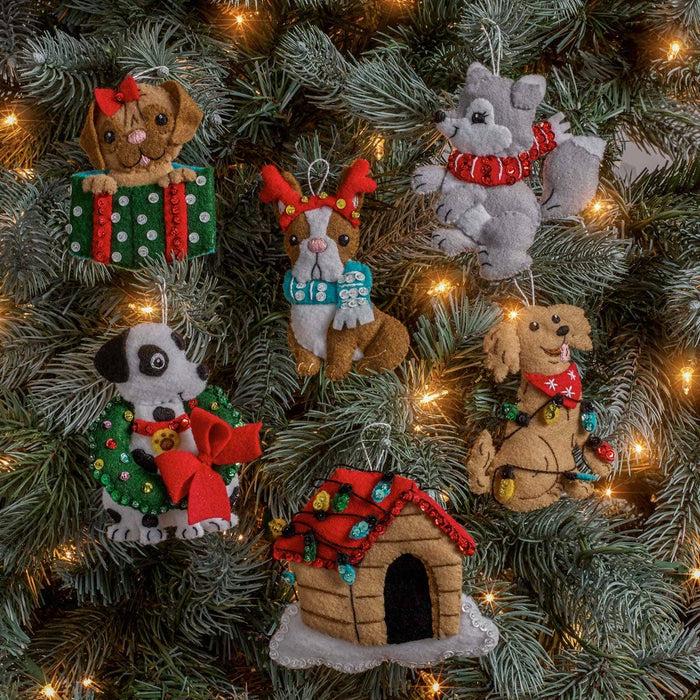 Bucilla Christmas Dogs Felt Ornaments Set of 6