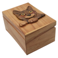 Cat Face Wooden Box, 6" x 4" x 3" - Perfect for stash box and Keepsake Box for Gift, Jewelry