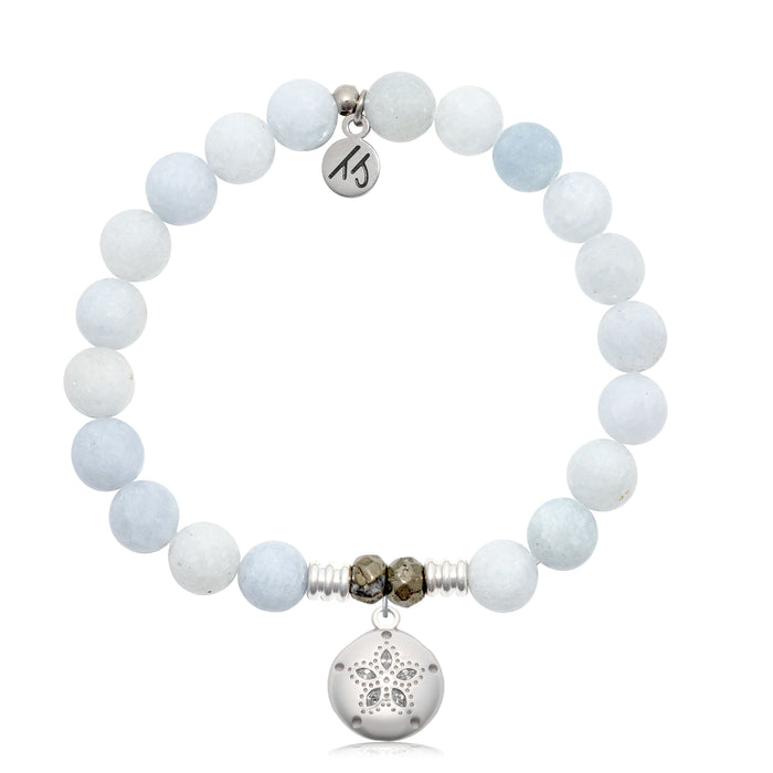 Celestine Gemstone Bracelet with Sand Dollar CZ Sterling Silver Charm