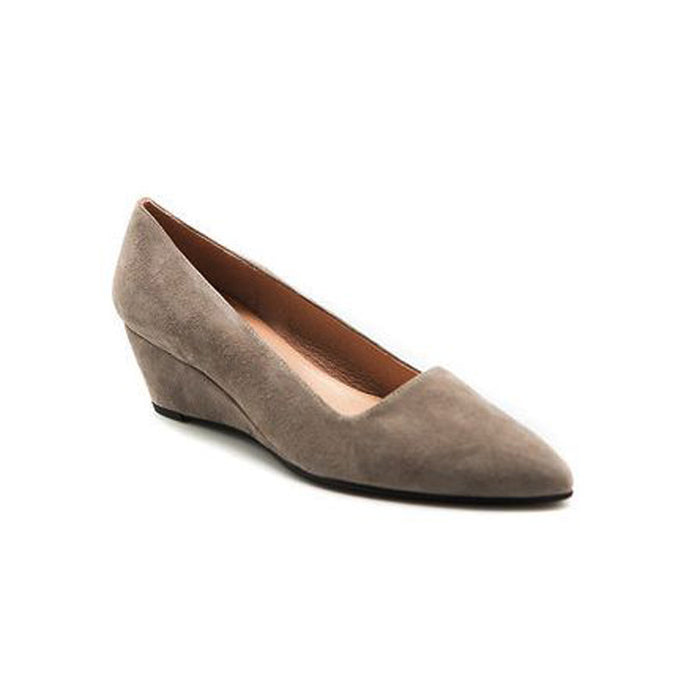 ash grey suede wedge heel pointed toe Angle view