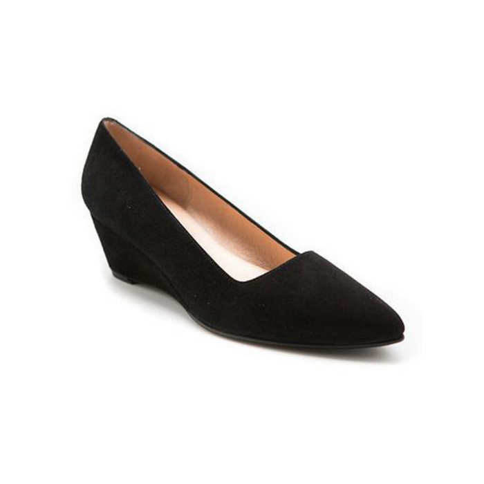 black suede wedge heel pointed toe Angle view