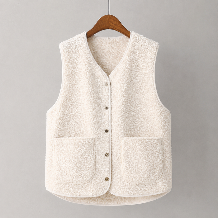 Gilet sans manches femme boutonné à poches et coupe droite 4