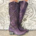 Women's Studded Western Knee High Boots Block Heel Pointed Toe - White