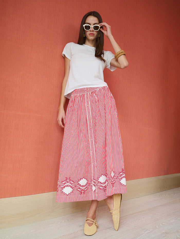 Colette Midi Skirt - Red Stripe