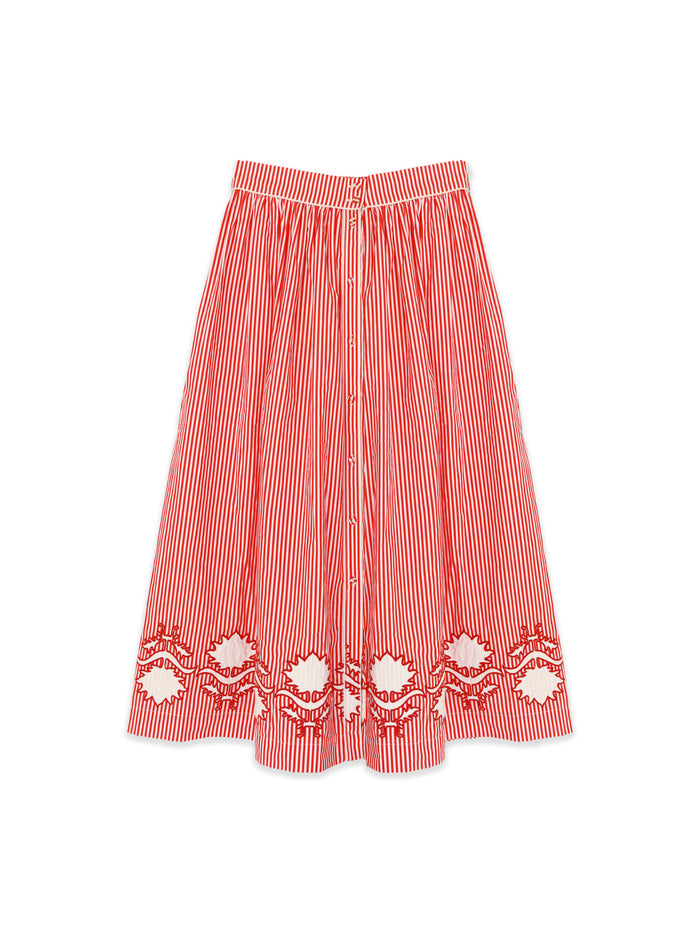 Colette Midi Skirt - Red Stripe