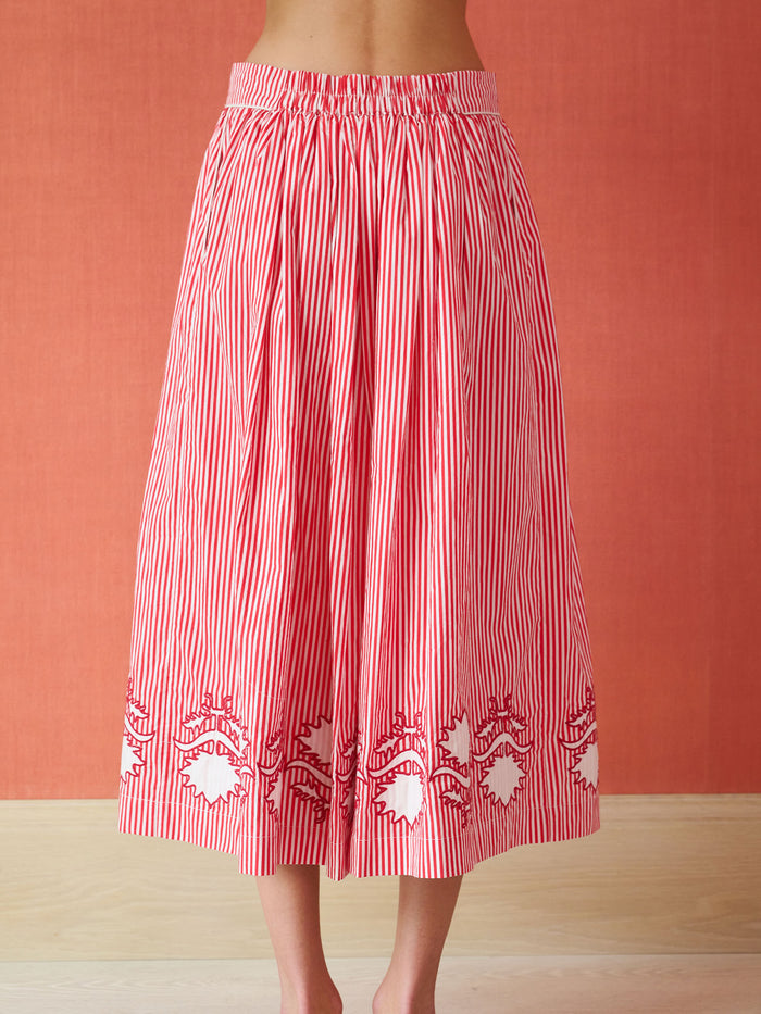 Colette Midi Skirt - Red Stripe