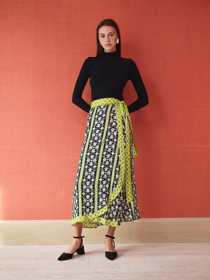 Cooper Wrap Skirt - Fleur de Lune Black
