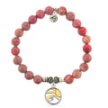 Cranberry Jasper Gemstone Bracelet with Rising Sun Sterling Silver Charm