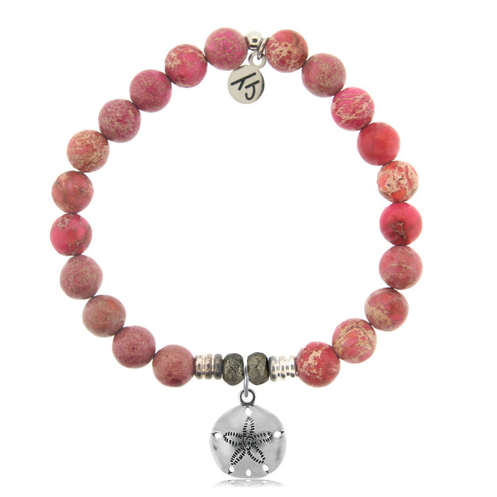 Cranberry Jasper Gemstone Bracelet with Sand Dollar Sterling Silver Charm