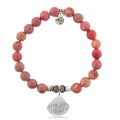 Cranberry Jasper Gemstone Bracelet with Seashell Sterling Silver Charm