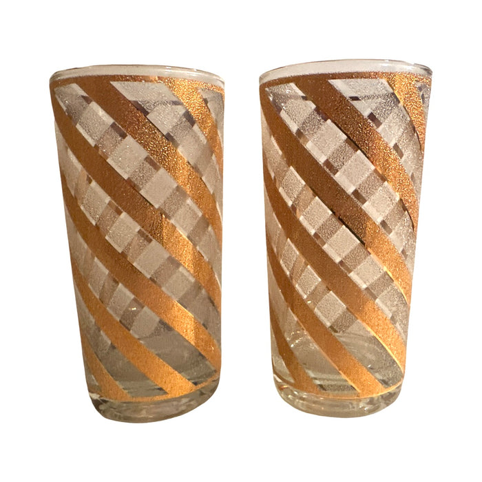 Culver Mid-Century Gold and Frosted Swirl Glasses (Set of 2)