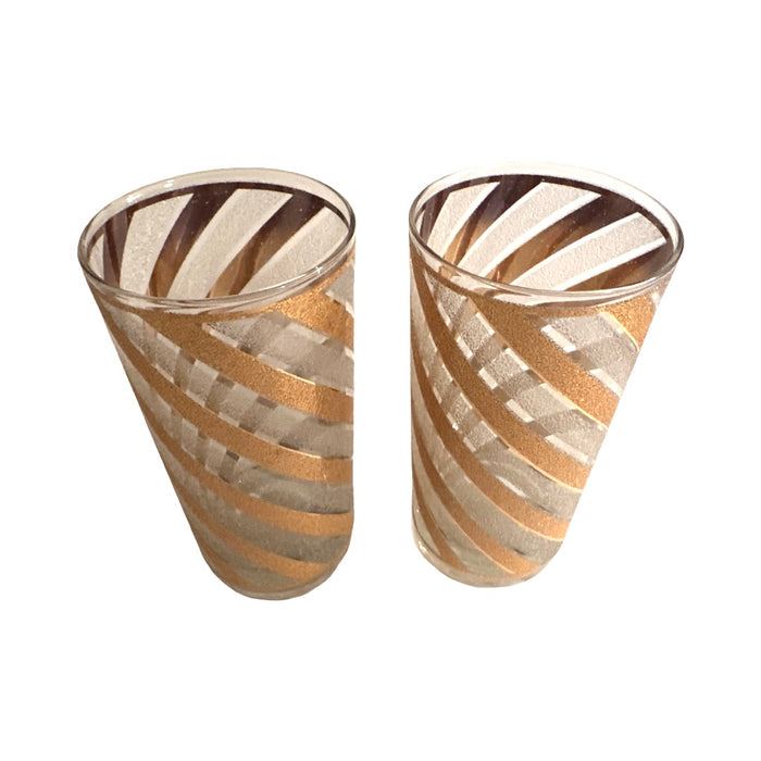 Culver Mid-Century Gold and Frosted Swirl Glasses (Set of 2)
