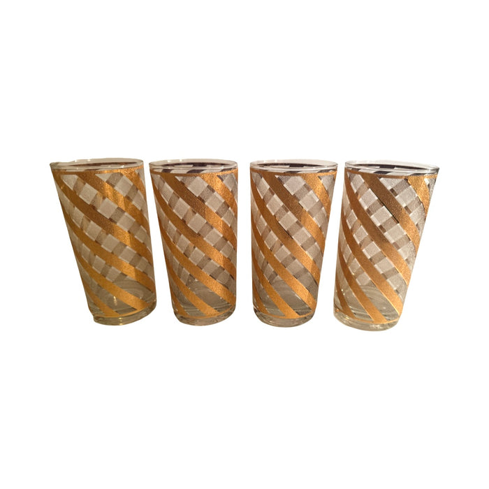Culver Mid-Century Gold and Frosted Swirl Glasses (Set of 4)