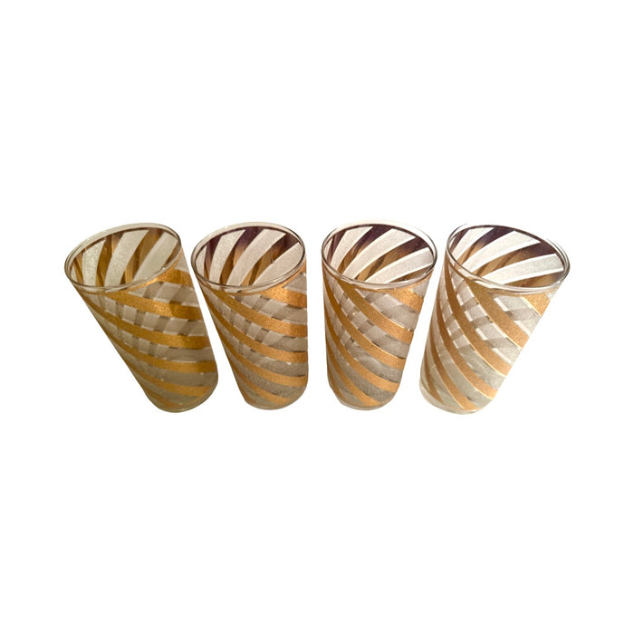 Culver Mid-Century Gold and Frosted Swirl Glasses (Set of 4)