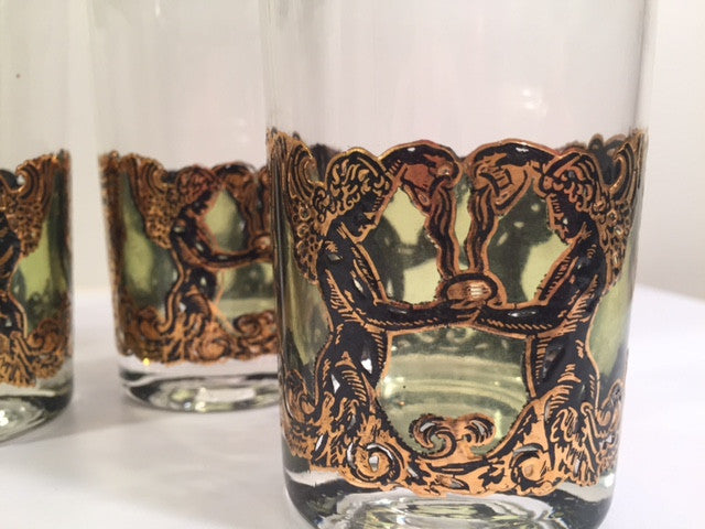 Culver Mid-Century Golden Angel and Urn Highball Glasses (Set of 6)