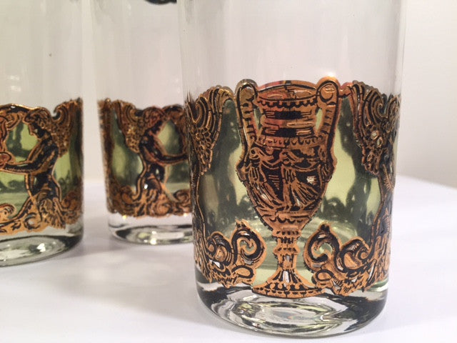 Culver Mid-Century Golden Angel and Urn Highball Glasses (Set of 6)