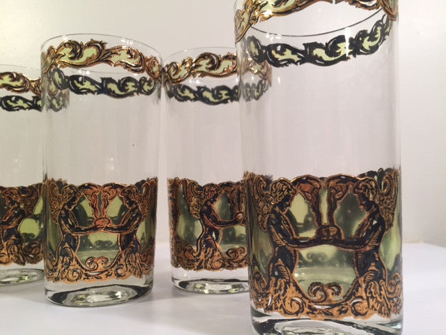 Culver Mid-Century Golden Angel and Urn Highball Glasses (Set of 6)