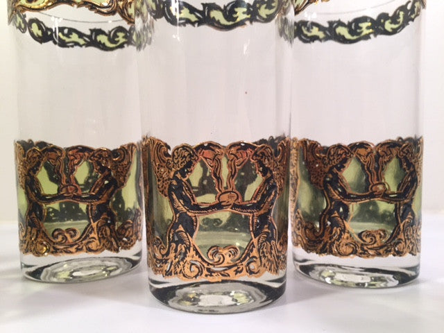 Culver Mid-Century Golden Angel and Urn Highball Glasses (Set of 6)