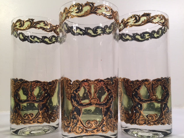 Culver Mid-Century Golden Angel and Urn Highball Glasses (Set of 6)