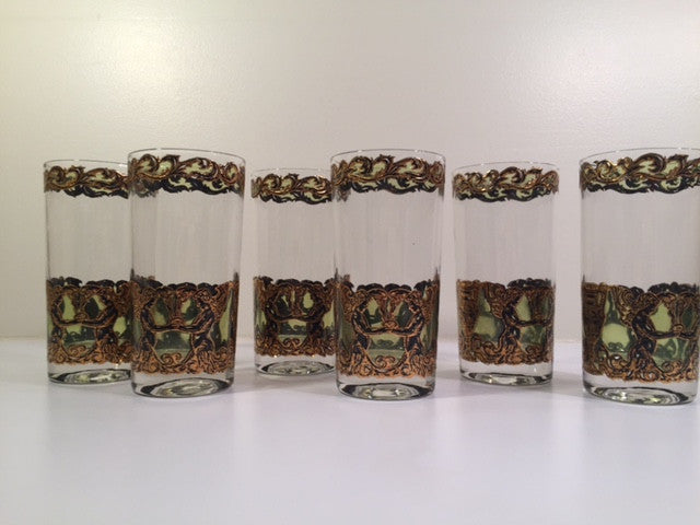 Culver Mid-Century Golden Angel and Urn Highball Glasses (Set of 6)