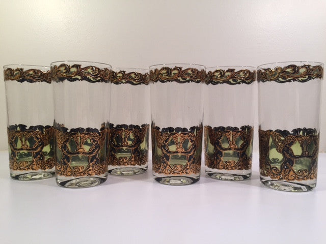 Culver Mid-Century Golden Angel and Urn Highball Glasses (Set of 6)