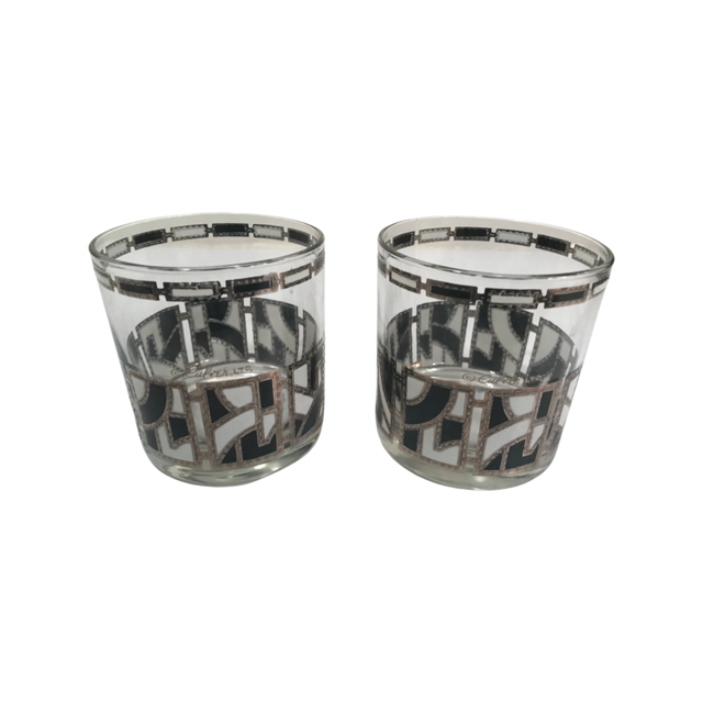 Culver Signed Black White and Silver Abstract Glasses (Set of 2)
