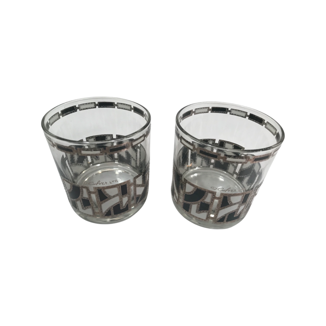 Culver Signed Black White and Silver Abstract Glasses (Set of 2)