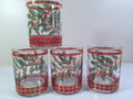 Culver Signed Mid-Century Christmas Holly and Berry Double Old Fashion Glasses (Set of 4)