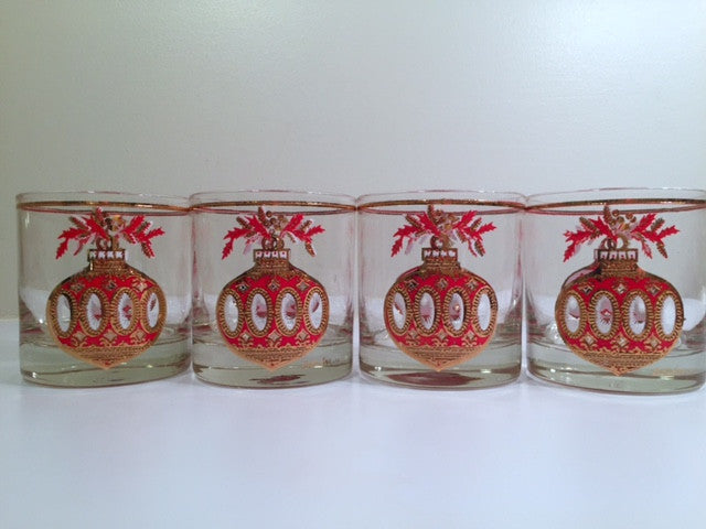 Culver Signed Mid-Century Christmas Ornament Glasses (Set of 4)