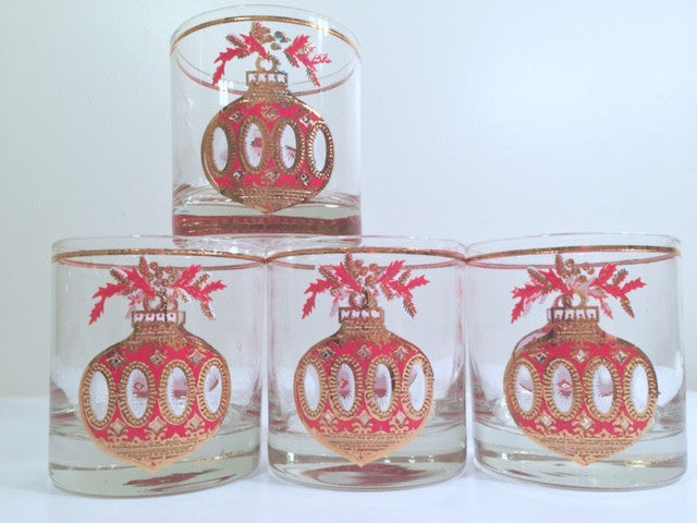 Culver Signed Mid-Century Christmas Ornament Glasses (Set of 4)
