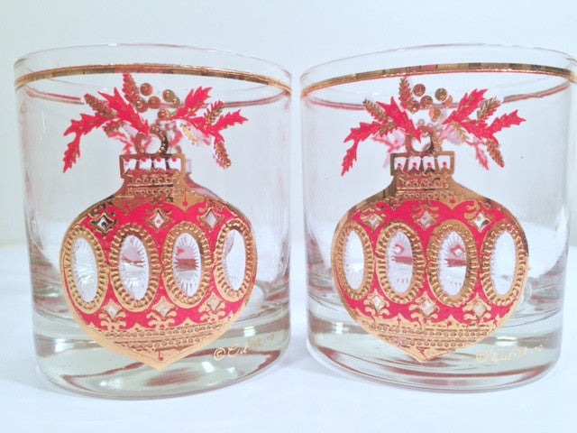 Culver Signed Mid-Century Christmas Ornament Glasses (Set of 4)