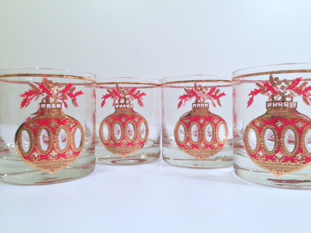 Culver Signed Mid-Century Christmas Ornament Glasses (Set of 4)