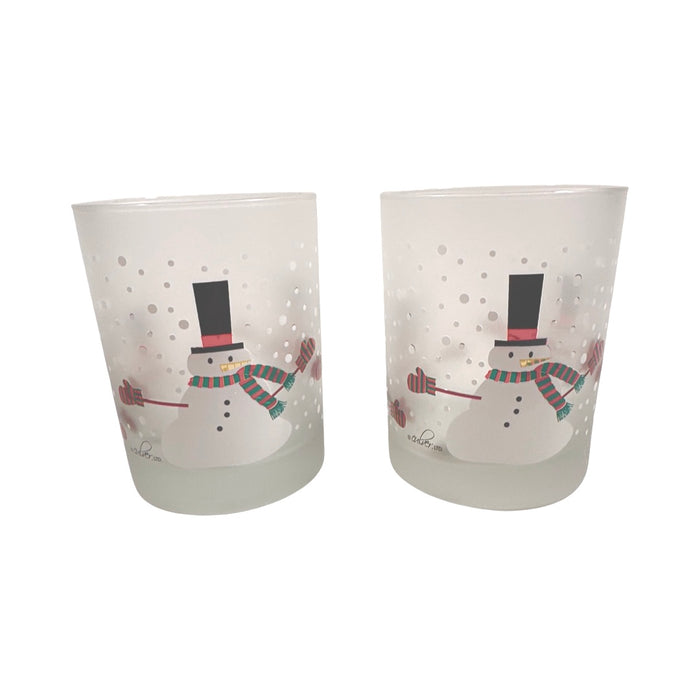 Culver Signed Mid-Century Melting Frosty The Snowman Double Old Fashion Glasses (Set of 2)