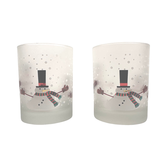 Culver Signed Mid-Century Melting Frosty The Snowman Double Old Fashion Glasses (Set of 2)