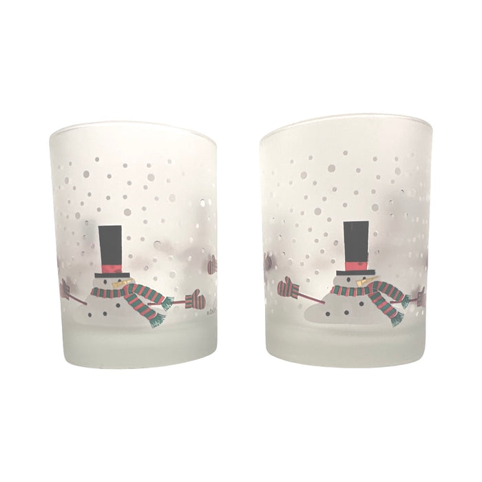 Culver Signed Mid-Century Melting Frosty The Snowman Double Old Fashion Glasses (Set of 2)