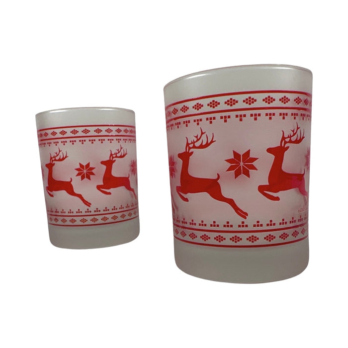 Culver Signed Mid-Century Red Christmas Sweater Double Old Fashion Glasses (Set of 2)