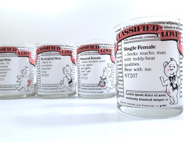 Culver Signed Vintage Classified Love Double Old Fashion Glasses (Set of 4)