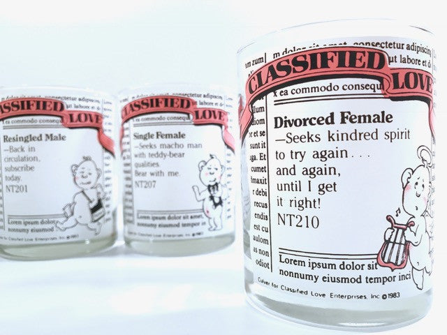 Culver Signed Vintage Classified Love Double Old Fashion Glasses (Set of 4)