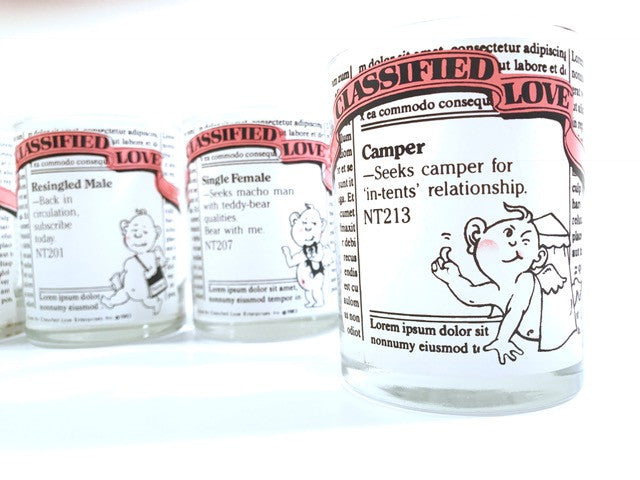 Culver Signed Vintage Classified Love Double Old Fashion Glasses (Set of 4)