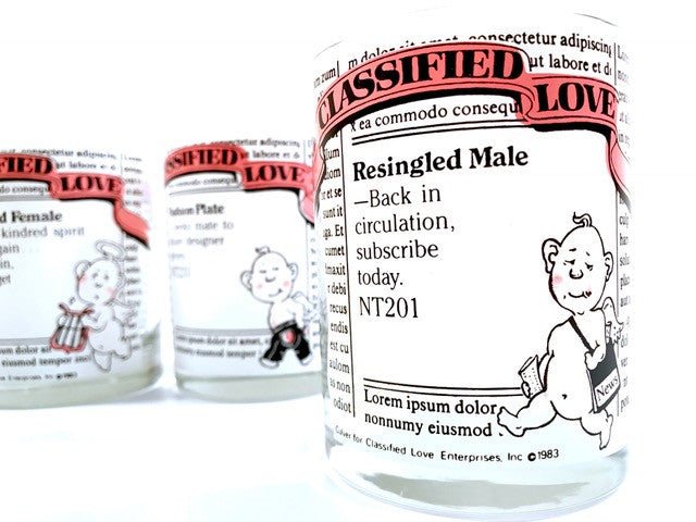 Culver Signed Vintage Classified Love Double Old Fashion Glasses (Set of 4)