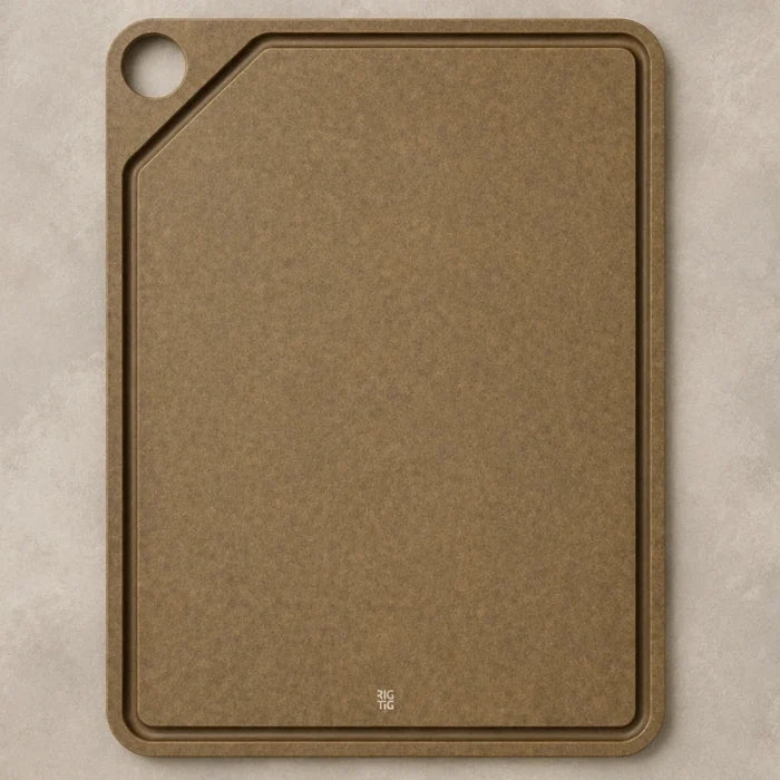 CUT-IT chopping board - large, brown with grooved drip catch edge