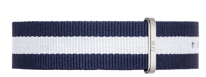 Daniel Wellington Glasgow strap 20m  white/navy w/ silver buckle