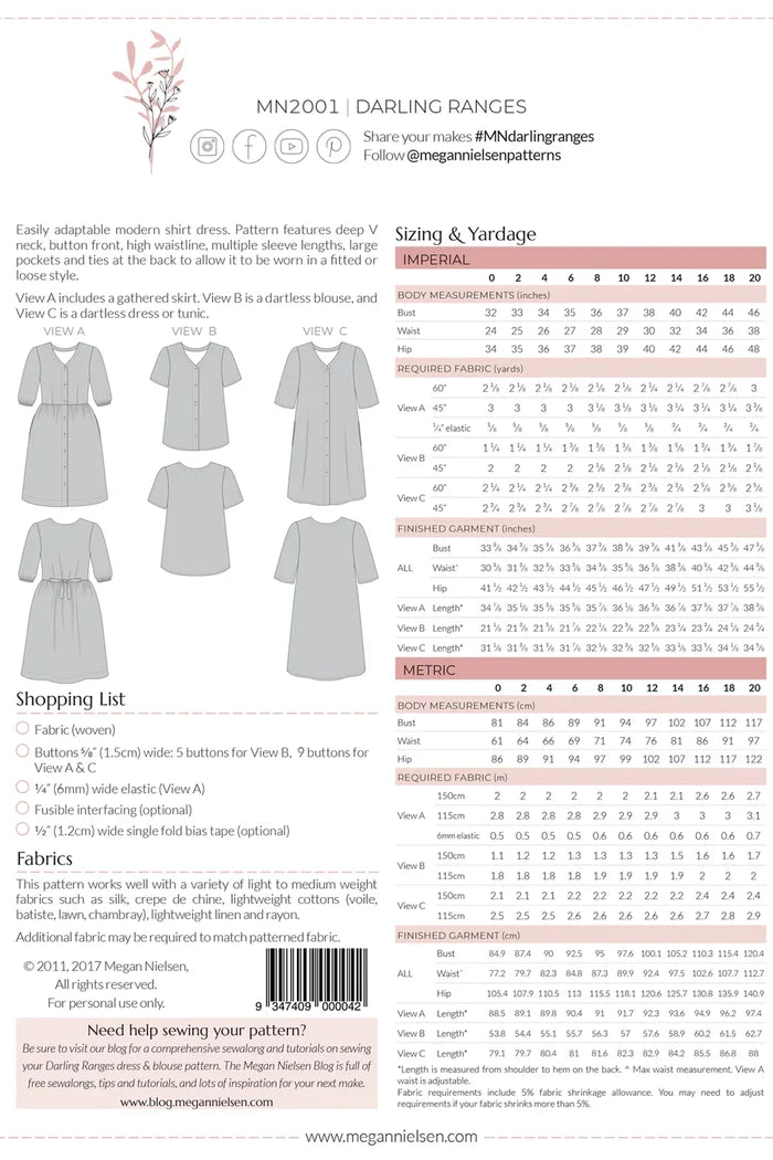 Darling Ranges Dress & Blouse pattern