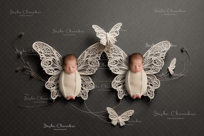 Digital Backdrop  Ai generated boho lace butterflies