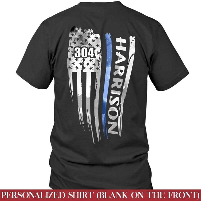 Apparel S / Black Thin Blue Line _Distressed Flag - Thin Blue Line - Ver 2 - Back Printed - DSAPP