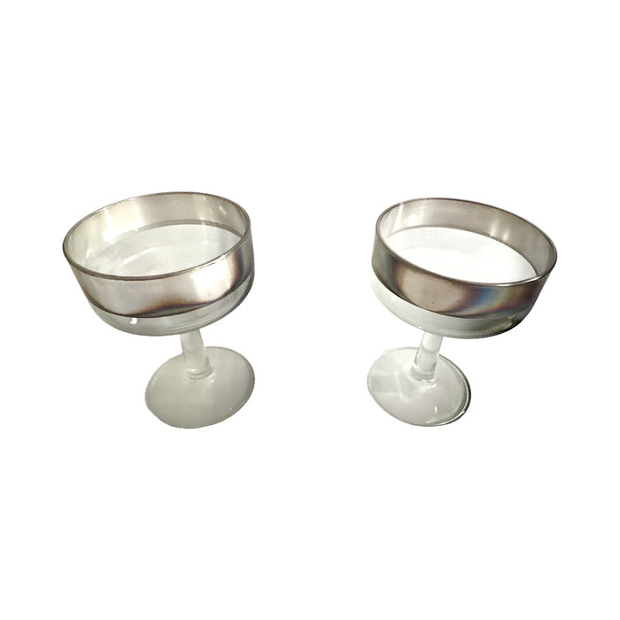 Dorothy Thorpe Mid-Century Allegro Silver Rim Champagne Glasses (Set of 2)