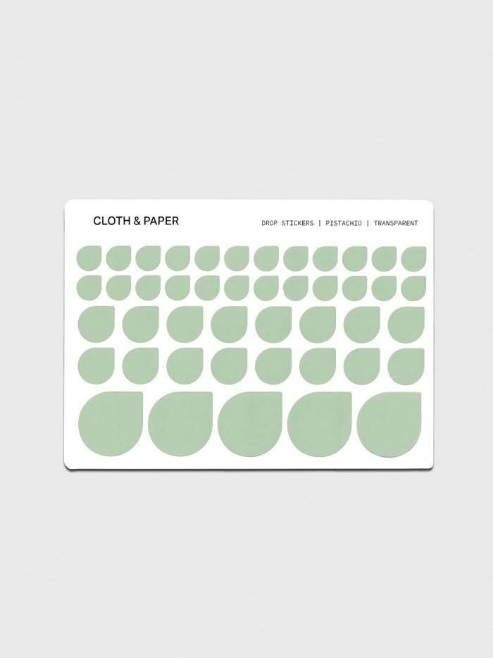 One sheet of Transparent Drop Stickers | Pistachio (Green)