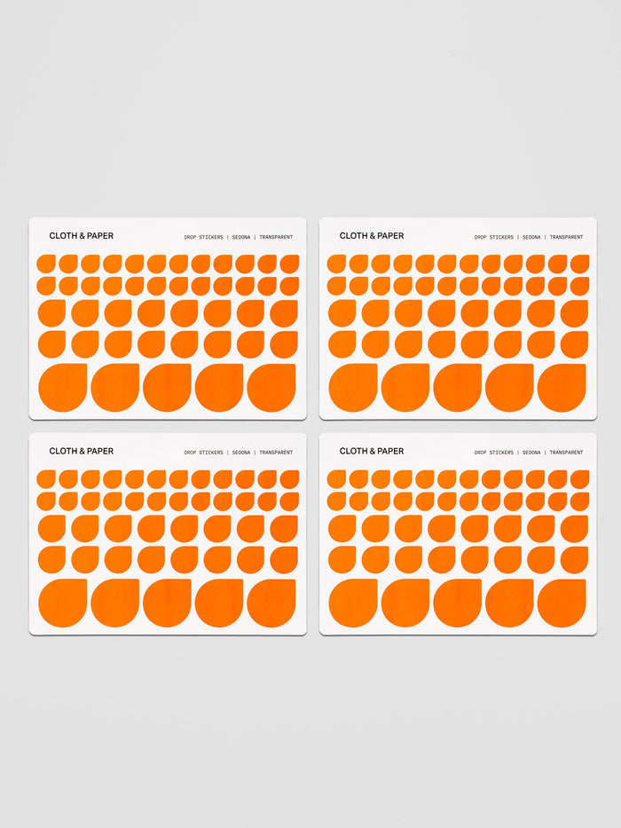 Four sheets of Transparent Drop Stickers | Sedona (Orange)